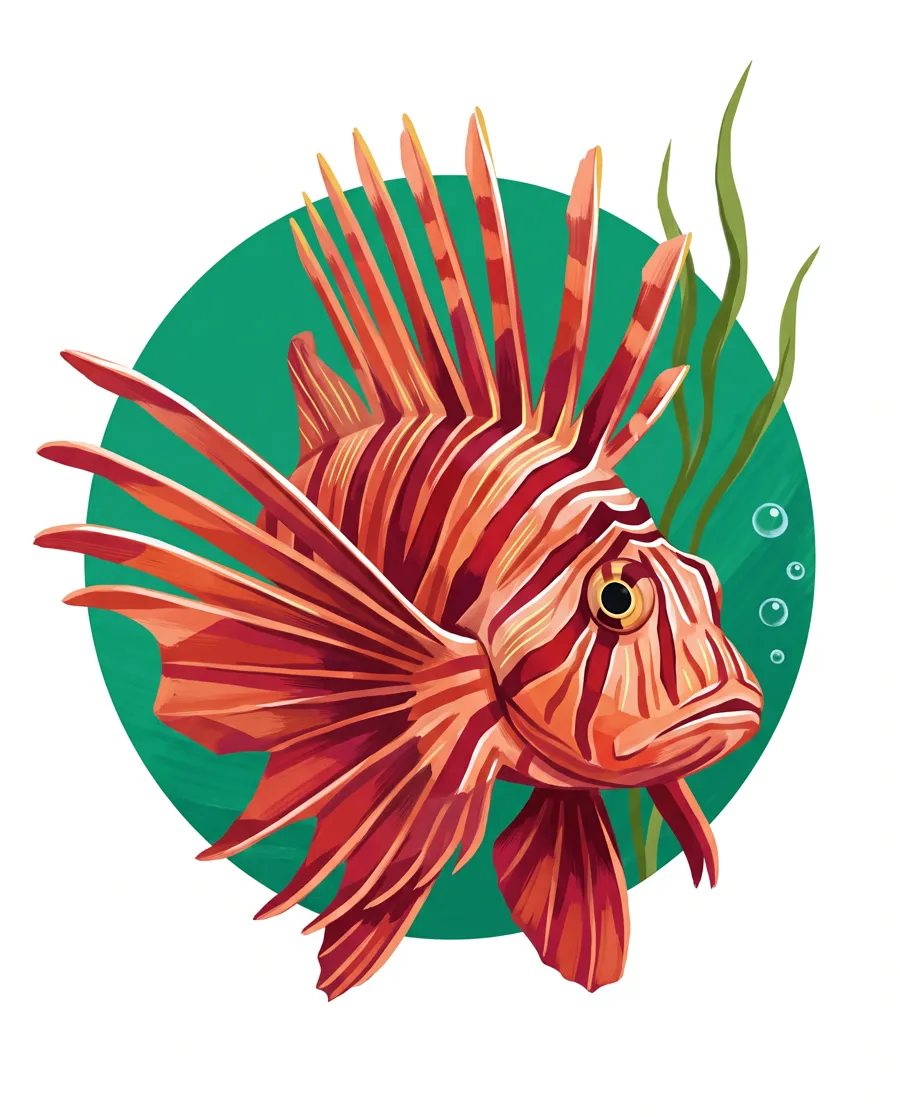 Lionfish colored in: the finished color reference