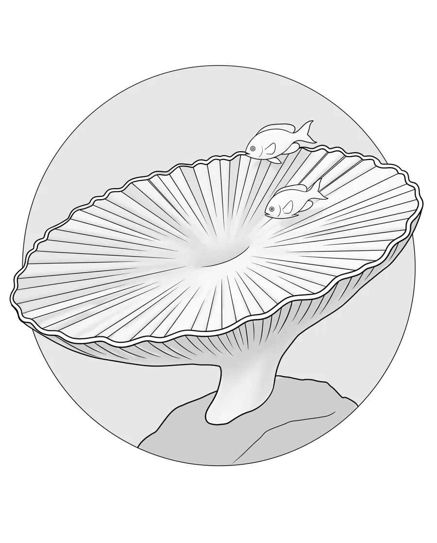 Table coral as printed in the book: a line drawing with a light gray shading guide