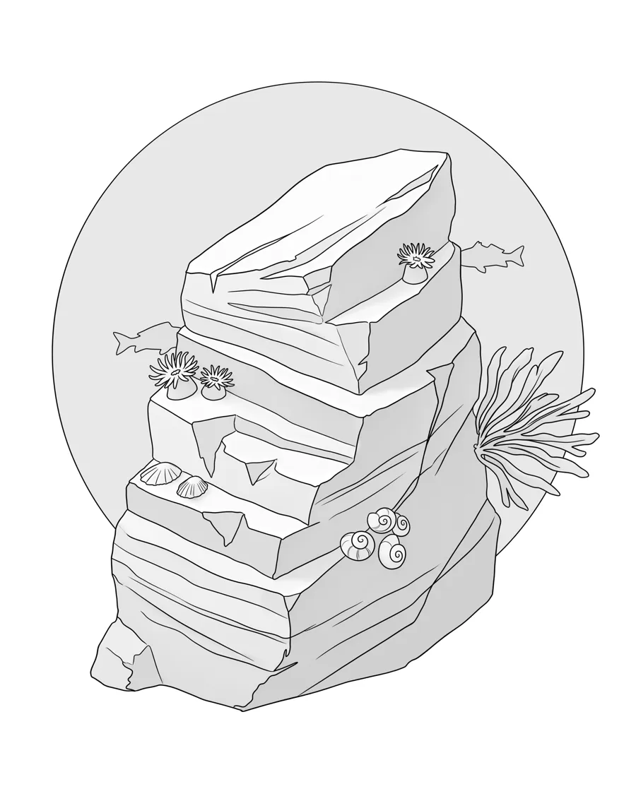 Reef rock as printed in the book: a line drawing with a light gray shading guide