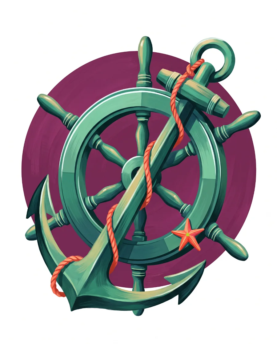 Ship's wheel and anchor color reference from Quiet Ocean