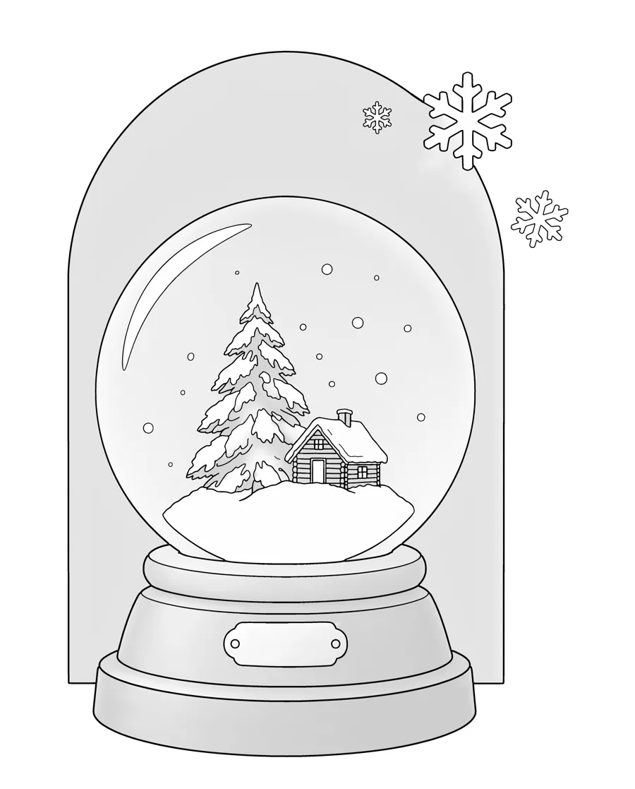 Snow globe as printed in the book: a line drawing with a light gray shading guide